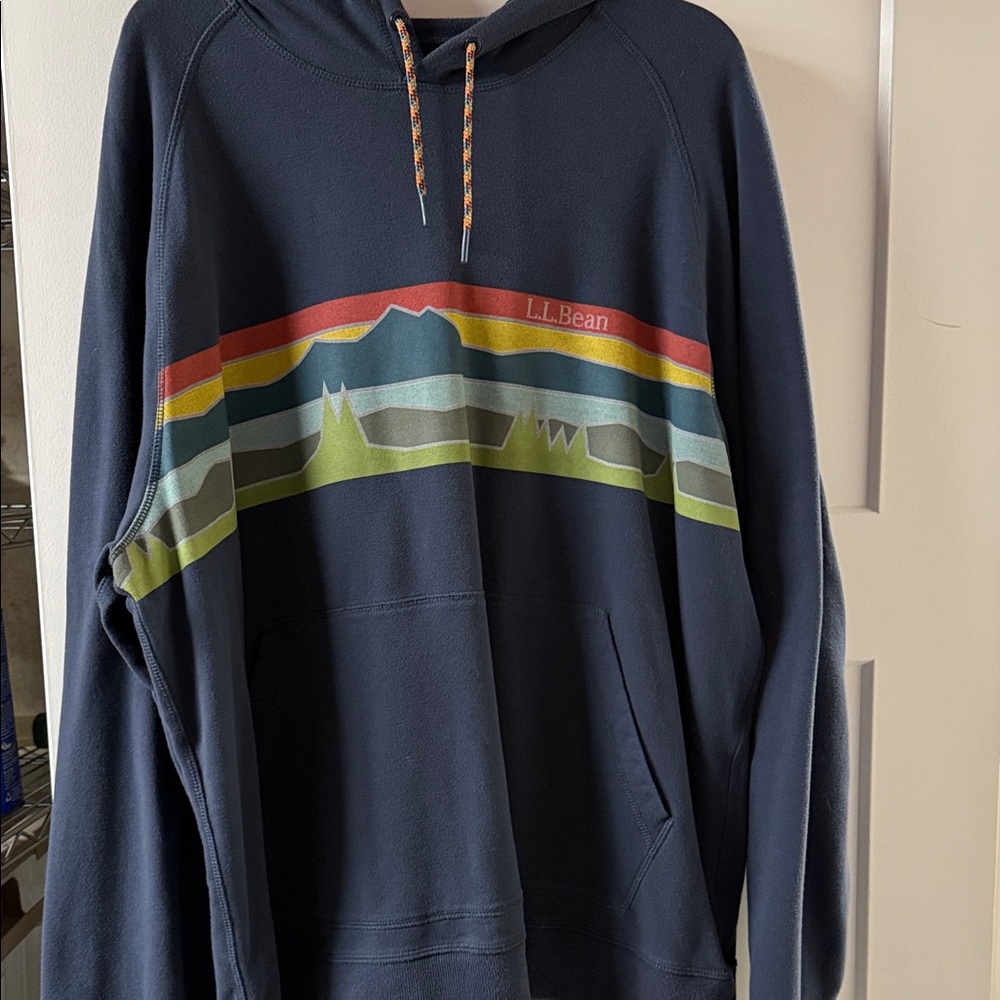 L.L. Bean Dark Blue Hoodie with Multicolor Stripe